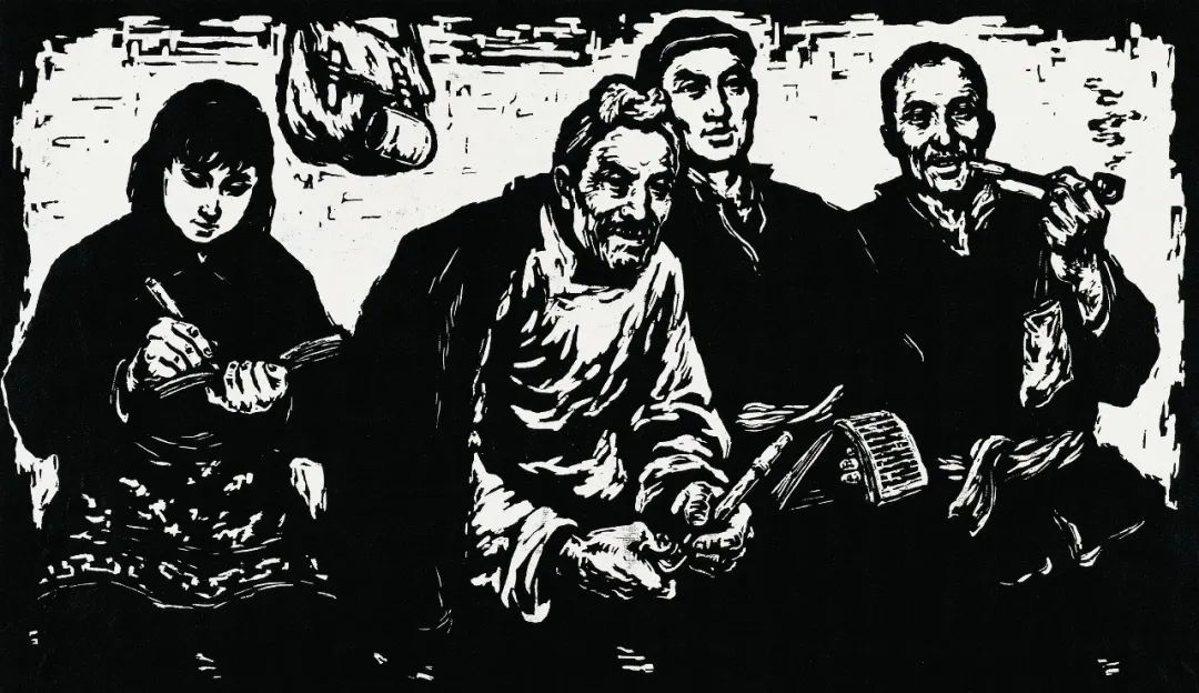 李习勤 社干会上 版画 41cm×70cm 1962年