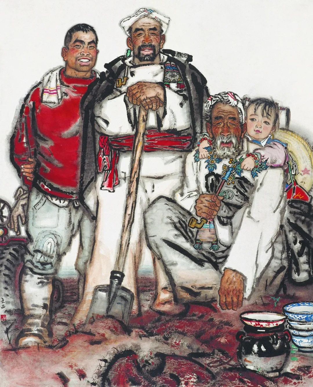 刘文西 祖孙四代 国画 119cm×97.5cm 1962年