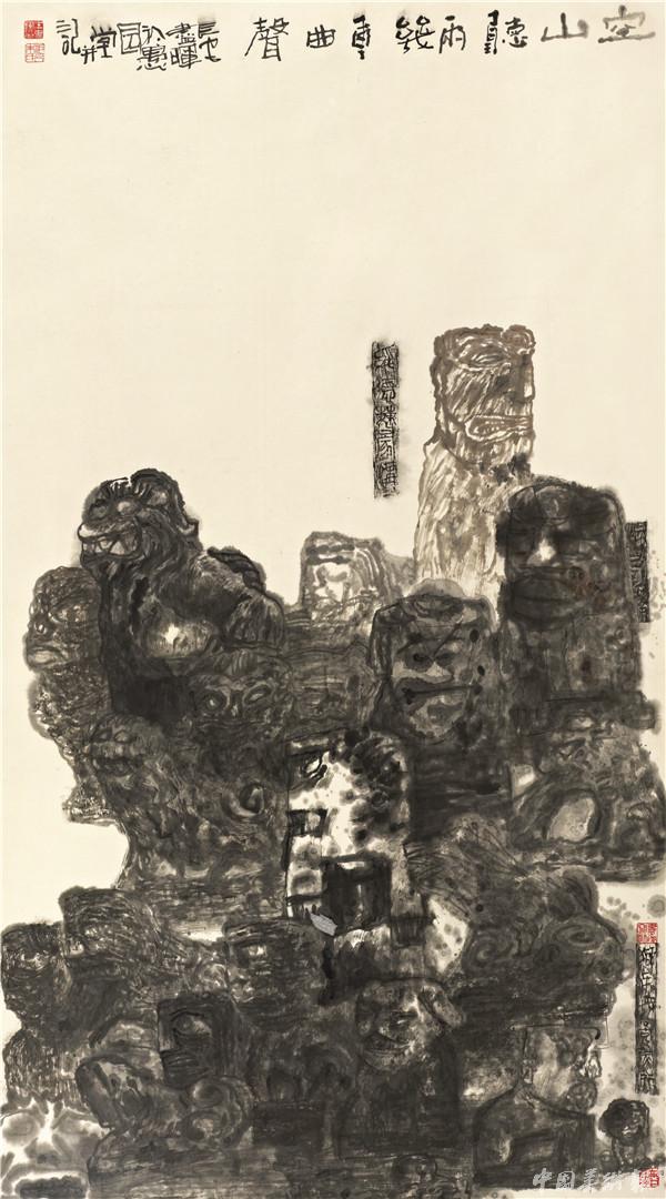空山听雨 几重曲声 180cm×96cm 朱尽晖 纸本·设色 2012年